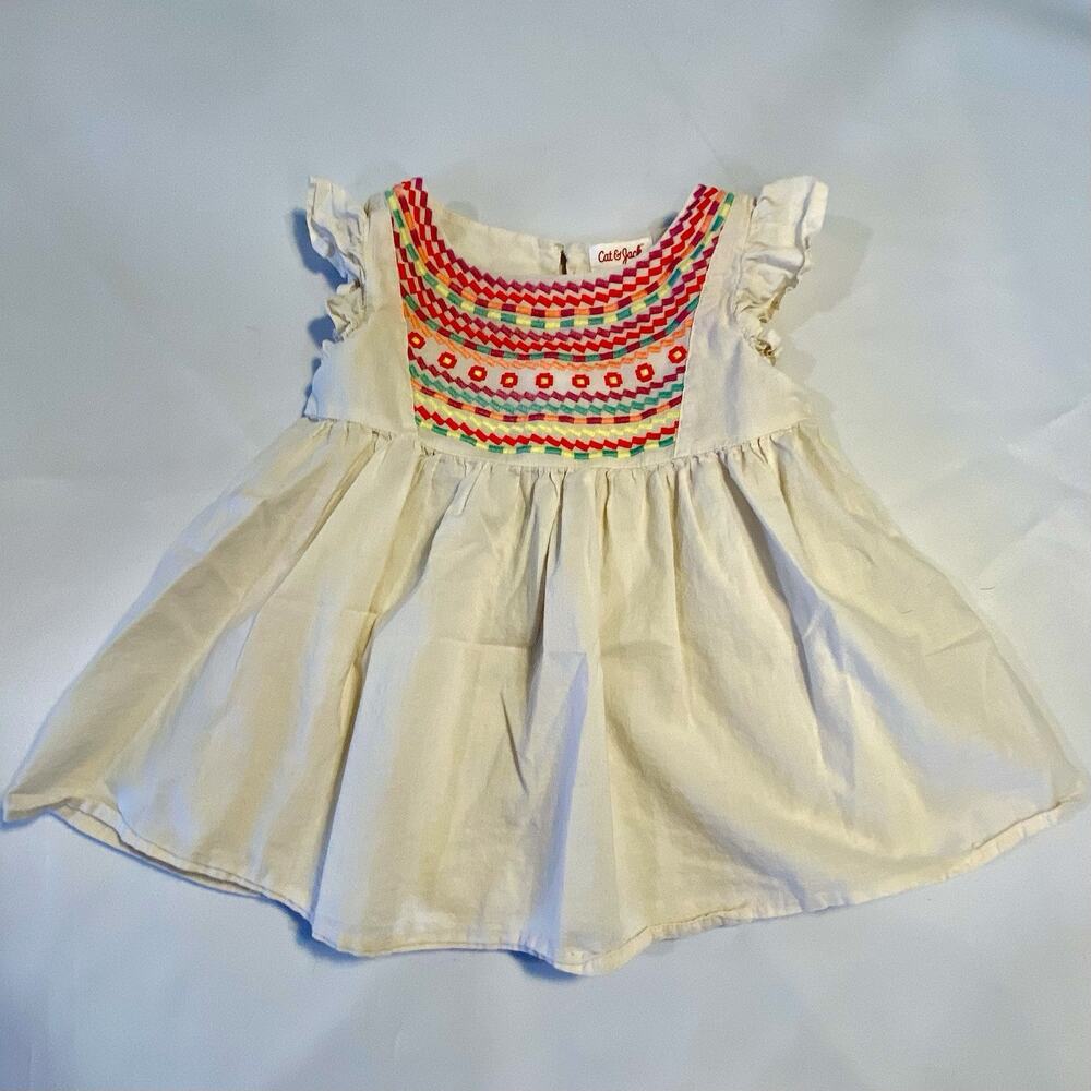 Cat & Jack Girls' Boho 70’s Style Ruffle Sleeve Cotton Lined Embroidered Top 4/5